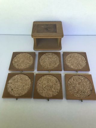 Vintage Wood And Cork Coaster Set With Wooden Storage Box Set Of 6 Coasters