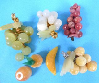 Vtg Alabaster Marble Jade Quartz Grapes W/ Pineapple Banana Fruit 4 Bunches