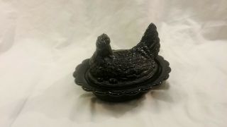 Vintage Mosser Glass Hen - On - Nest Candy Dish Dark Black/amethyst