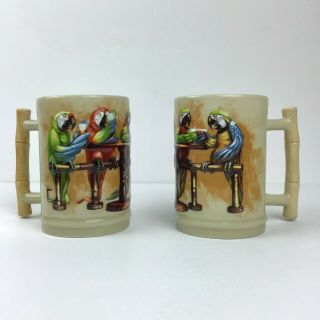 Margaritaville Vintage Ceramic Two Set 3d Parrot Bar Tiki Coffee Tea Mugs