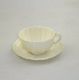 Vintage Belleek Cup And Saucer - Tridacna White