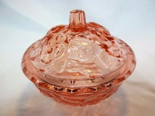 Rose Pattern Trinket/candy Dish W Lid,  Vintage Pink Depression Glass