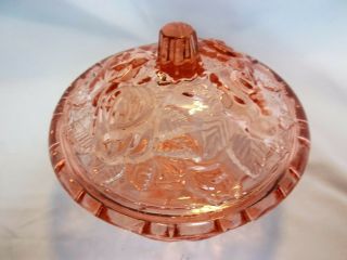 Rose Pattern Trinket/Candy Dish w Lid,  Vintage Pink Depression Glass 2