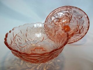 Rose Pattern Trinket/Candy Dish w Lid,  Vintage Pink Depression Glass 3