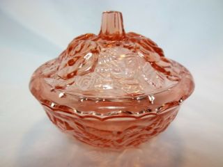 Rose Pattern Trinket/Candy Dish w Lid,  Vintage Pink Depression Glass 4