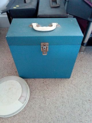 Vintage Blue Wooden Record Lp Storage Carry Case Box Vinyl Album 12 "