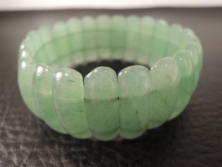 Vintage Chinese Celadon Green Jade Stretch Ladies Wide Bracelet