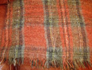 Vtg Royal Stewart Tartan Plaid Mohair Blanket Throw 37 " X 50 " Rust Taupe Ivory