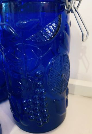 Set of 3 Vintage Cobalt Blue Glass Canisters with Fruit Embossed 4