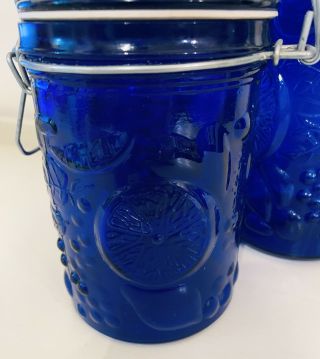 Set of 3 Vintage Cobalt Blue Glass Canisters with Fruit Embossed 5