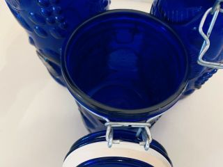Set of 3 Vintage Cobalt Blue Glass Canisters with Fruit Embossed 8