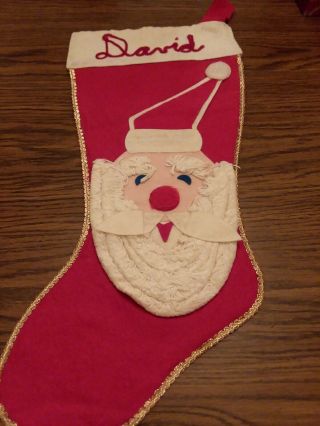 Vintage Christmas Stocking Homemade Red Santa Face Name Of David 24 "