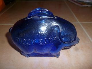 Vintage Cobalt Blue Glass Piggy Pig Coin Bank 3 "