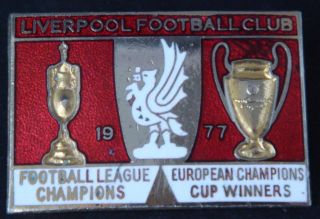 Liverpool Fc Vintage 1977 Double League & European Cup Winners Badge 44mm X 30mm