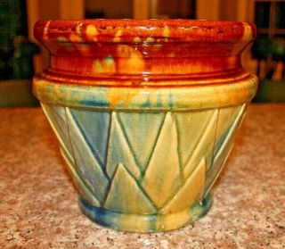 Vintage Mccoy Pottery 6.  5 " Brown,  Green,  And Blue Jardiniere