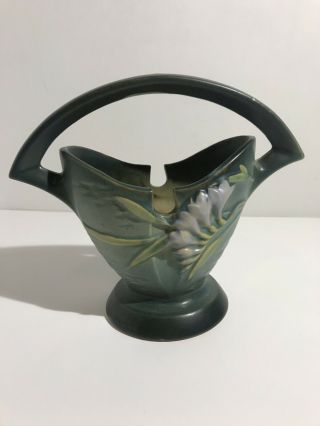 Vintage Roseville Art Deco Pottery Vase With Round Sweeping Handle