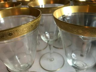 Vintage Tiffin Minton Gold Encrusted Optic Panel Wine Goblets (9) 7 Oz