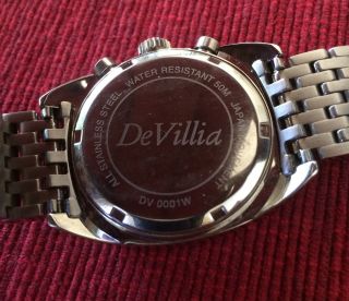 Vintage Men ' s DeVillia Chronograph Stainless Steel Watch Miyota 0S10 Quartz 3
