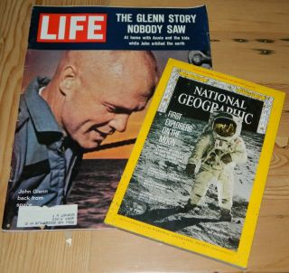 John Glenn & Neil Armstrong Moon Landing Nat Geo & Life Magazines 1962 & 1969