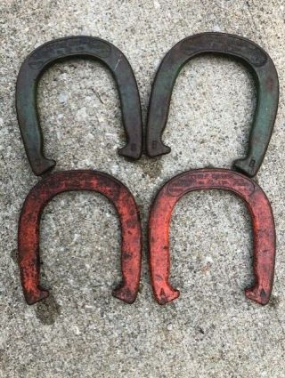 4 Vtg Official Double Ringer Horseshoes Duluth Drop Forged USA 2 1/2 LB Old Set 2