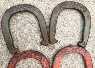 4 Vtg Official Double Ringer Horseshoes Duluth Drop Forged USA 2 1/2 LB Old Set 3