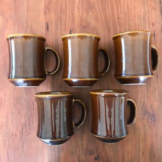 Set Of 5 Vintage Cac China Brown Coffee Cups Diner Restaurant Ware Heavy Mugs