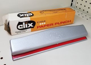 Vintage Clix Model No.  3 Paper 3 - Hole Punch Hole Puncher Metal Red Silver