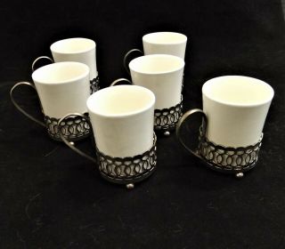 Set Of 6 Vintage Enoch Wedgewood Ltd.  Demitasse Espresso Cups W/ Silver Cradles