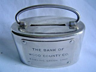 Vintage Promotional Chrome Coin Bank Bank Of Wood County Co.  Bowling Green Ohio
