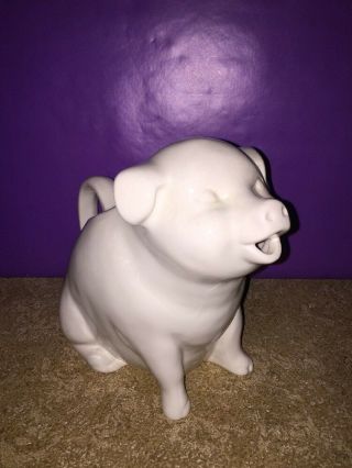 Vintage White Ceramic Pig Water Pitcher - Usa Pottery