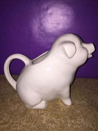 Vintage White Ceramic Pig Water Pitcher - USA Pottery 2