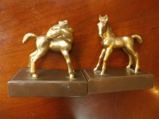 Pair Vintage Jb Jennings Bros Art Metal Figural Horse Foal Bookends Book Ends
