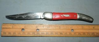 Vintage Ideal K Co.  Folding Pocket Knife Red W/ Whale Insert,  Usa Made