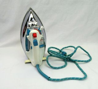 Ge Power Spray Clothes Iron Vintage White With Teal Cloth Covered Cord
