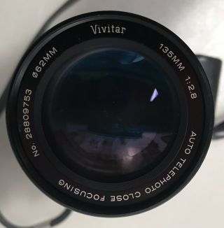 Vintage Konica Autoreflex TC 35mm Camera Vivitar 135mm 62mm EE K/AR Hoya 28mm, 4
