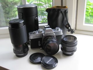 Vintage Minolta Srt Mc - Ii Camera With Three Lenses