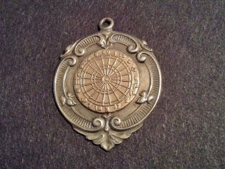 Vintage Solid Silver Darts Design Pocket Watch Chain Medal Fob 1949 Gold Fronted