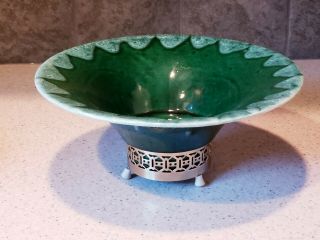 Vintage Mcm Royal Hickman Pottery Console Bowl Dish Centerpiece With Stand 126
