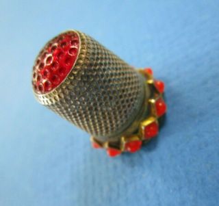Vintage Sterling Silver.  Gold Wash Thimble With Stones Around The Base.