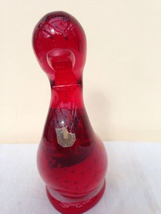 Vintage Whitefriars Controlled Bubble Full Lead Crystal Ruby Glass ' Dilly Duck ' 4