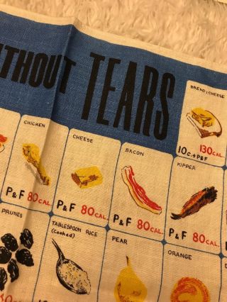 Vintage 60 ' s CALORIC CHART Diet Without Tear Scale Calorie Count Food TEA TOWEL 4