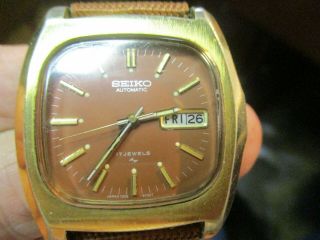 Vintage Seiko 7006 - 5019 Day Date Automatic Brown Dial Gold Plate Wrist Watch