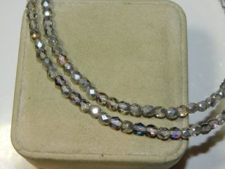 Vtg Czech Glass Silver Metallic Faceted Crystal Bead 48 " Flapper Necklace 1a 107