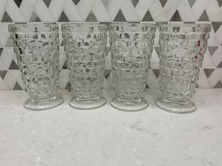 Set Of 4 Vintage Indiana Glass Whitehall Colony Footed Clear 12 Oz Tumblers