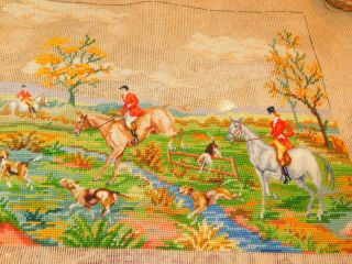 Vintage Bucilla Preworked Needlepoint Canvas Fox Hunt Wonder Weave Horses 20x27 "