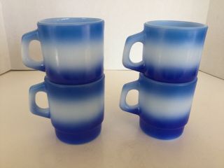 Set Of 4 Vintage Coffee Mug Cups Fire King Anchor Hocking Two Tone Blue