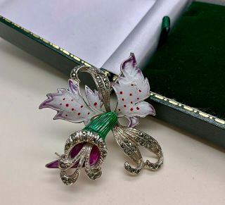 Vintage Jewellery Enamel/marcasite Orchid/lily Flower Brooch/pin