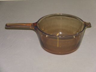 Vintage Corning,  Pyrex Vision Amber Glass 2.  5 L Glass Pot Sauce Pan With LID 2