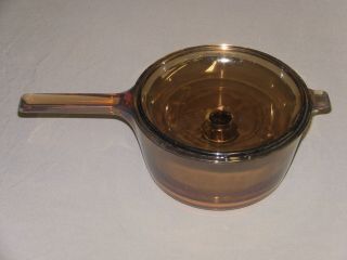 Vintage Corning,  Pyrex Vision Amber Glass 2.  5 L Glass Pot Sauce Pan With LID 3