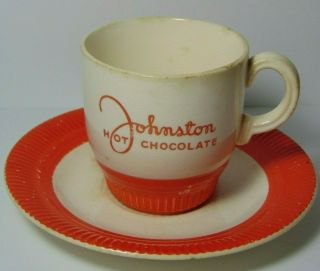 Vintage 1930s Art Deco Johnston Hot Chocolate Advertising Cup & Saucer Set Usa